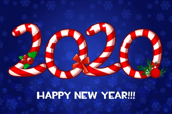 З Новим 2020 роком текст як цукерки тростини і льодяник. Різдвяна листівка — стоковий вектор