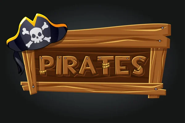 Logo pirates on a wooden old board. — Stock Vector