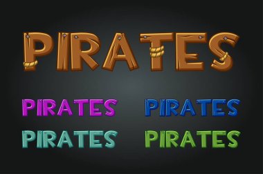 Tahta ve çok renkli yazıtları ayarla, tipografi korsanları.