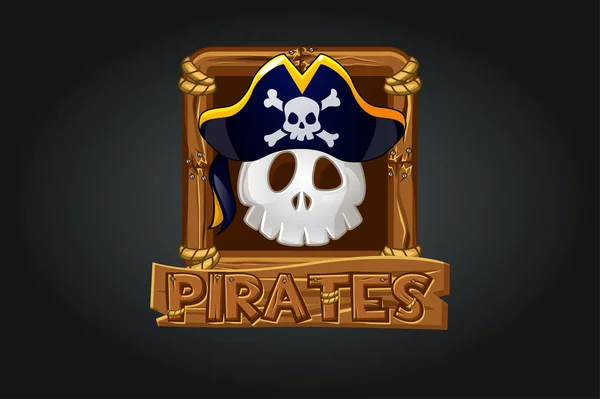 Icono de cráneo pirata en el marco para el juego . — Vector de stock