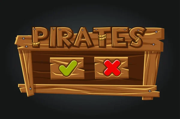 Game Pirates user interface afspelen venster. Knopen ja en sluit. — Stockvector