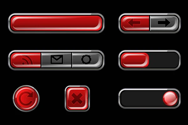 Red glossy buttons with return, cross icons. — 스톡 벡터