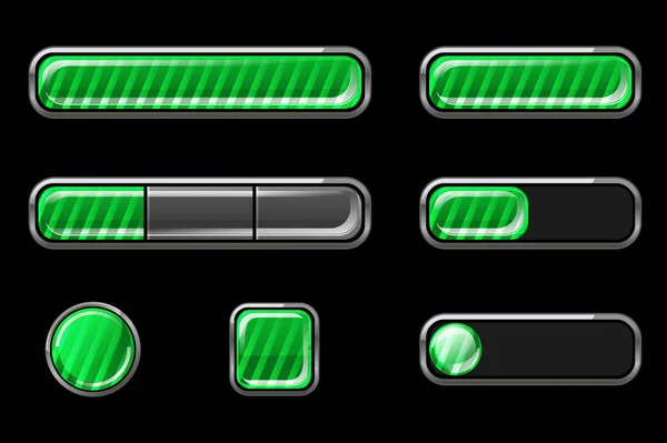 Set von grün gestreiften Knöpfen für die Benutzeroberfläche. — Stockvektor