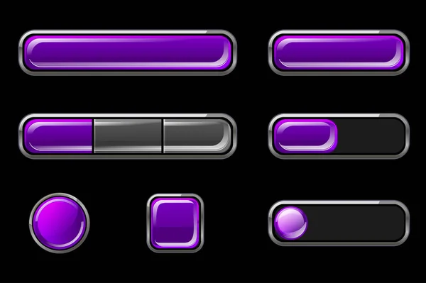 Набір фіолетових глянцевих кнопок різної форми . — стоковий вектор