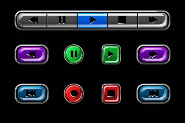Set of glossy buttons for media player. — 스톡 벡터