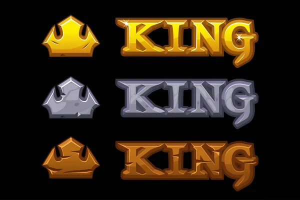 Textural logos king. Three crown icons in golden stone and wood textures. — ストックベクタ