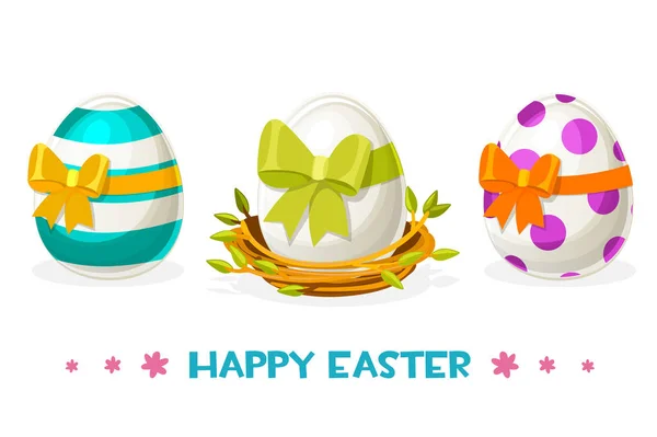 Easter eggs with different patterns in the nest. — 스톡 벡터