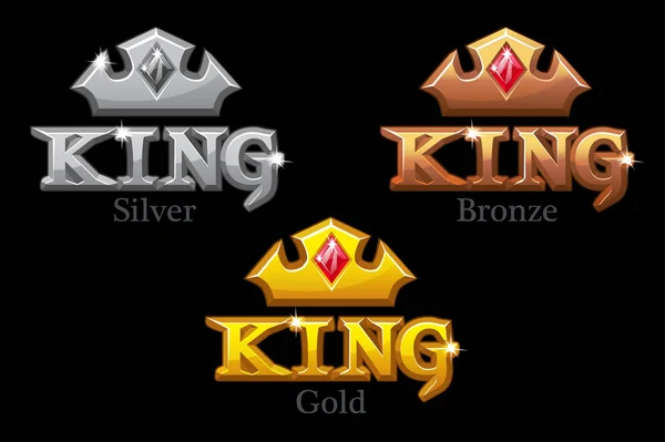 Золотые, серебряные или бронзовые короны и логотип короля . — стоковый вектор