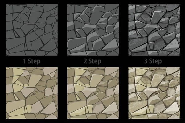 Set of seamless texture stone step by step drawing. Vector Seamless pattern of improvement and progress.