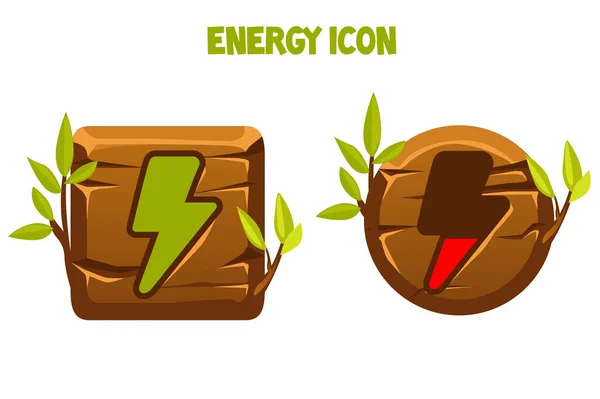 Wooden icons and buttons of lightning energy. — 스톡 벡터