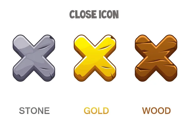 Conjunto de iconos cierran la marca de cruz de oro, madera y piedra . — Vector de stock