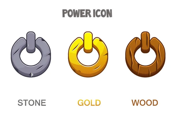 Conjunto de botões ou ícones poder dourado, pedra, madeira . —  Vetores de Stock