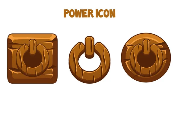 Houten power iconen van verschillende vormen voor het menu. — Stockvector