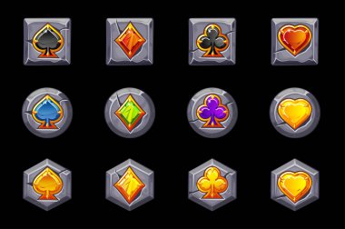 Taşların üzerinde iskambil kağıtlarının değerli sembolleri..