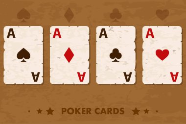 Resimde eski dört Poker oyun kağıdı