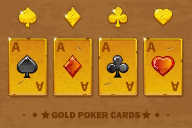 Eski altın dört Ace Poker iskambil. Oyun varlıkları için simgeler