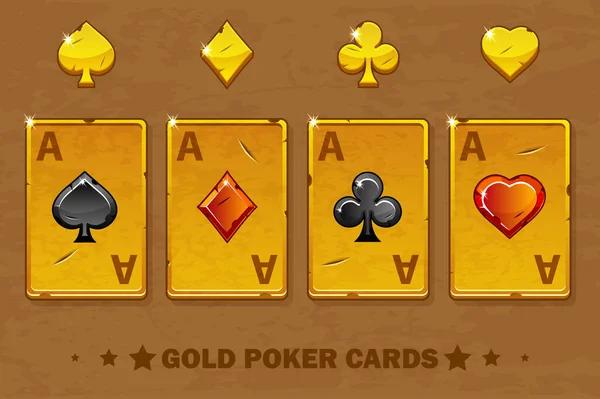 Vieux Golden Quatre Cartes Jouer Poker Icônes Pour Les Actifs — Photo
