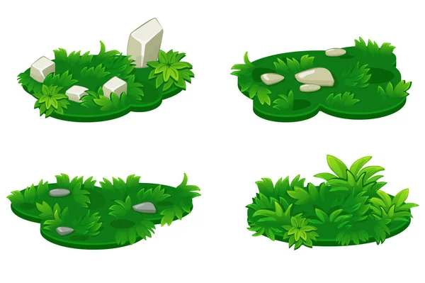 Ensemble de plates-formes isométriques île d'herbe avec des pierres . — Image vectorielle