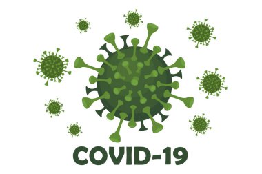 Virüs covid-19 ve yazıtlı pankart.