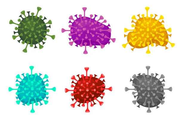 Virus de dibujos animados o bacterias de diferentes formas y colores . — Vector de stock