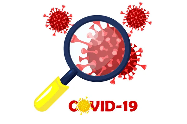 Covid-19 ou coronavírus sob uma lupa . — Vetor de Stock