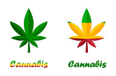 Esrar, marihuana ve logo ikonları. Yeşil ve renkli esrar, uyuşturucu.