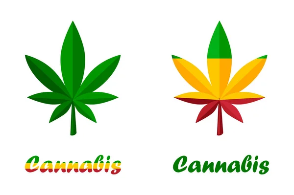 Εικόνες Από Φύλλα Κάνναβης Μαριχουάνα Και Λογότυπο Πράσινη Και Πολύχρωμη — Διανυσματικό Αρχείο