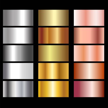 Siyah arkaplan üzerindeki altın gradyan kümesi, arkaplan ve tasarım için altın doku, vektör