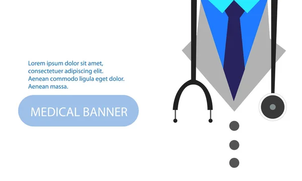 Medicinsk Banner Bakgrund Läkare Med Stetoskop Vit Bakgrund — Stock vektor