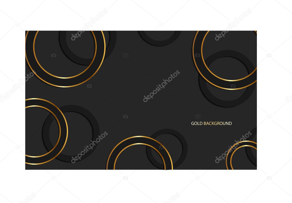 Black premium background with golden circles elements. Vector illustration