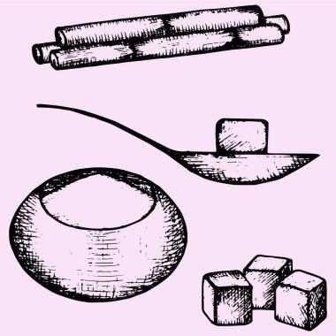 şeker kamışı, rafine beyaz şeker, kaşık, sugar Bowl'dan, küpleri 