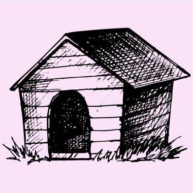 Köpek kulübesi doodle stil kroki çizim elle çizilmiş vektör