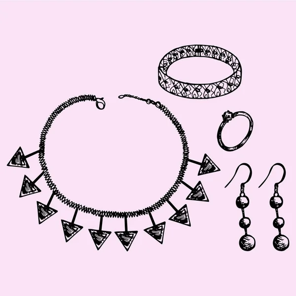 Accesorios de joyería para mujer, bijouterie, collar, pulsera, pendientes, anillo — Vector de stock