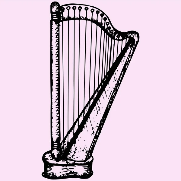 Concert harp doodle style — Stock Vector