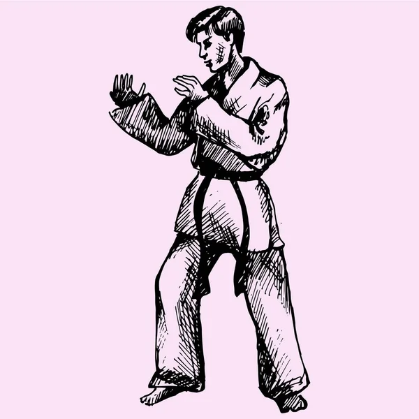 Karate hombre garabato estilo — Vector de stock
