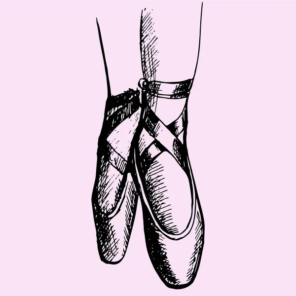Bailarina piernas zapatos doodle estilo — Vector de stock