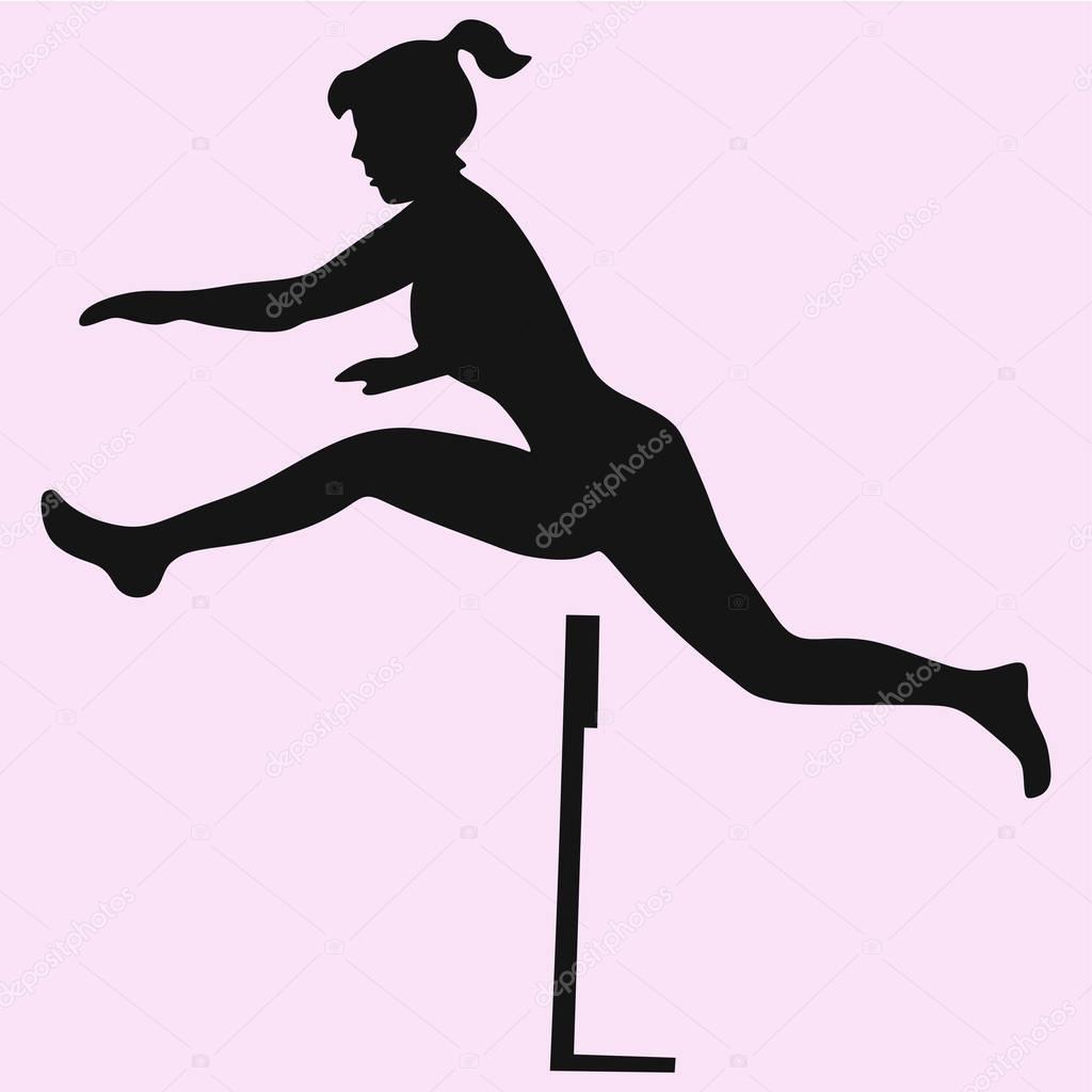 female hurdler in a jump
