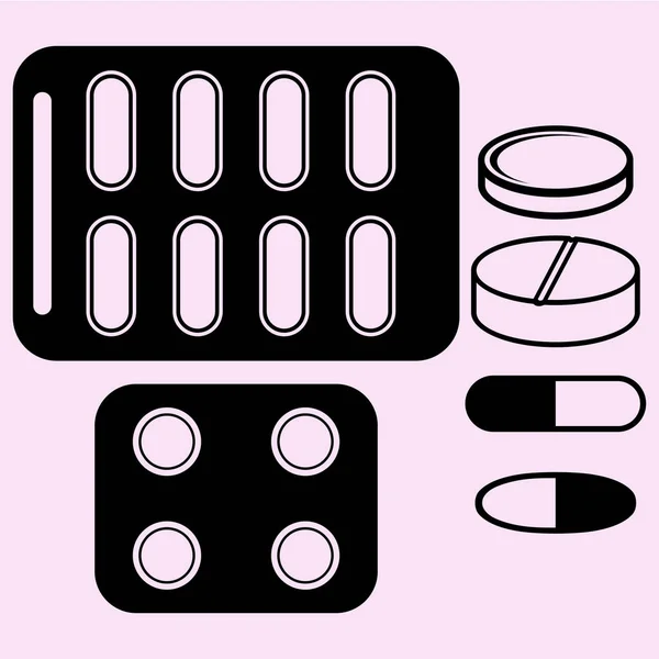 Tabletki tabletki zbliżenie zestaw — Wektor stockowy