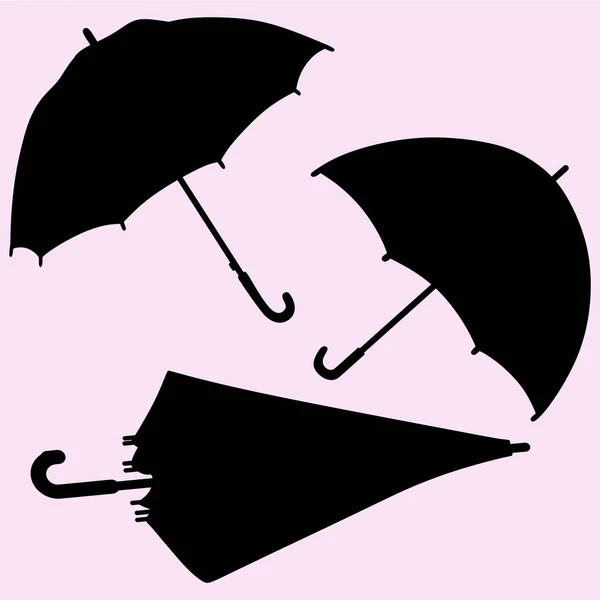 Esernyő vektor silhouette elszigetelt csoportja — Stock Vector