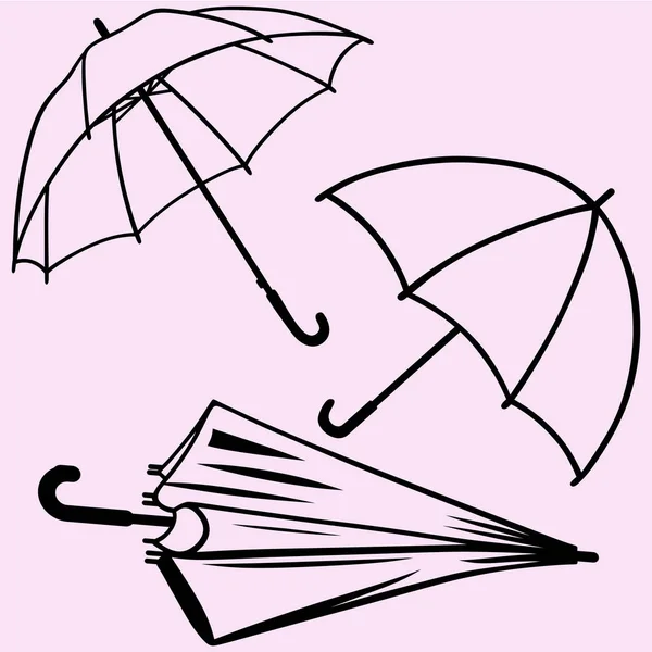 Conjunto de silhueta vetorial guarda-chuva —  Vetores de Stock