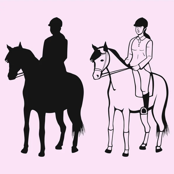 Jezdecký Sport Žena Gear Sedí Koně Silueta — Stockový vektor