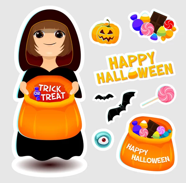 Halloween stickers. Halloween kenmerken ingesteld voor illustratie, ansichtkaarten, posters, stickers, etiketten etc — Stockvector