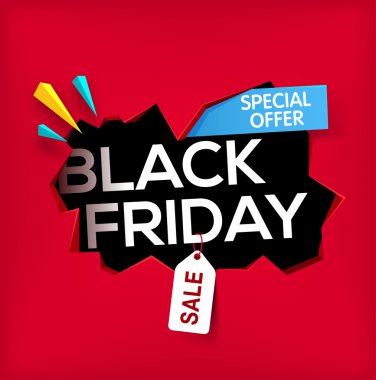 Siyah Cuma afiş. Hole duvar siyah Cuma yazıt ile kırık. Satış ve indirim. Yeni teklif. Özel Fırsat. Vektör çizim.