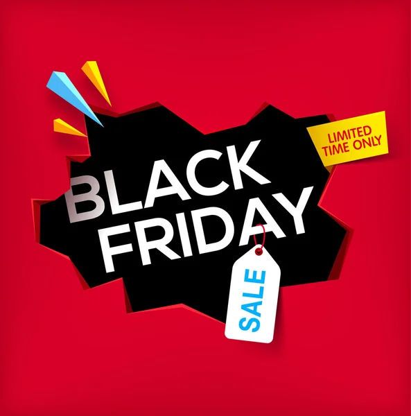 Black friday banner. Cracked hole in wall with black friday inscription. Sale and discount. New offer. limited time only. Vector illustration. — Stockový vektor