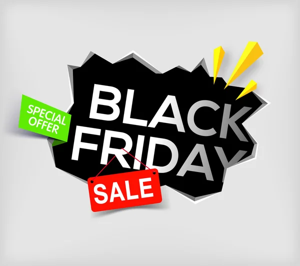 Black friday banner on gray background. Cracked hole in wall with black friday inscription. Sale and discount. New offer. special offer. Vector illustration. — Stockový vektor