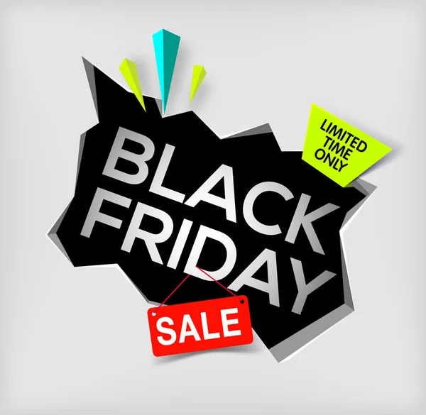 Black friday banner on gray background. Cracked hole in wall with black friday inscription. Sale and discount. New offer. limited time only. Vector illustration. — ストックベクタ