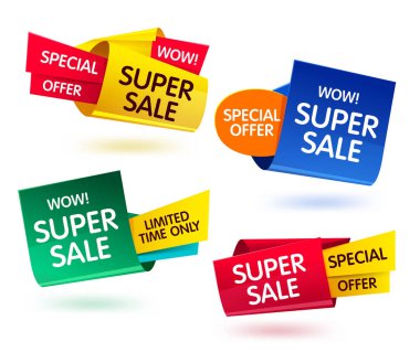 Süper Satılık afiş set. özel fırsat afiş. Satış ve indirimler. Vektör çizim