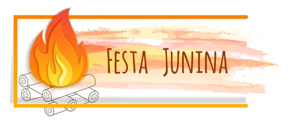 Festa junina banner s akvarel a papír oheň. Vektor nápis. Dovolená, Latinské Ameriky. Brazílie Festival — Stockový vektor