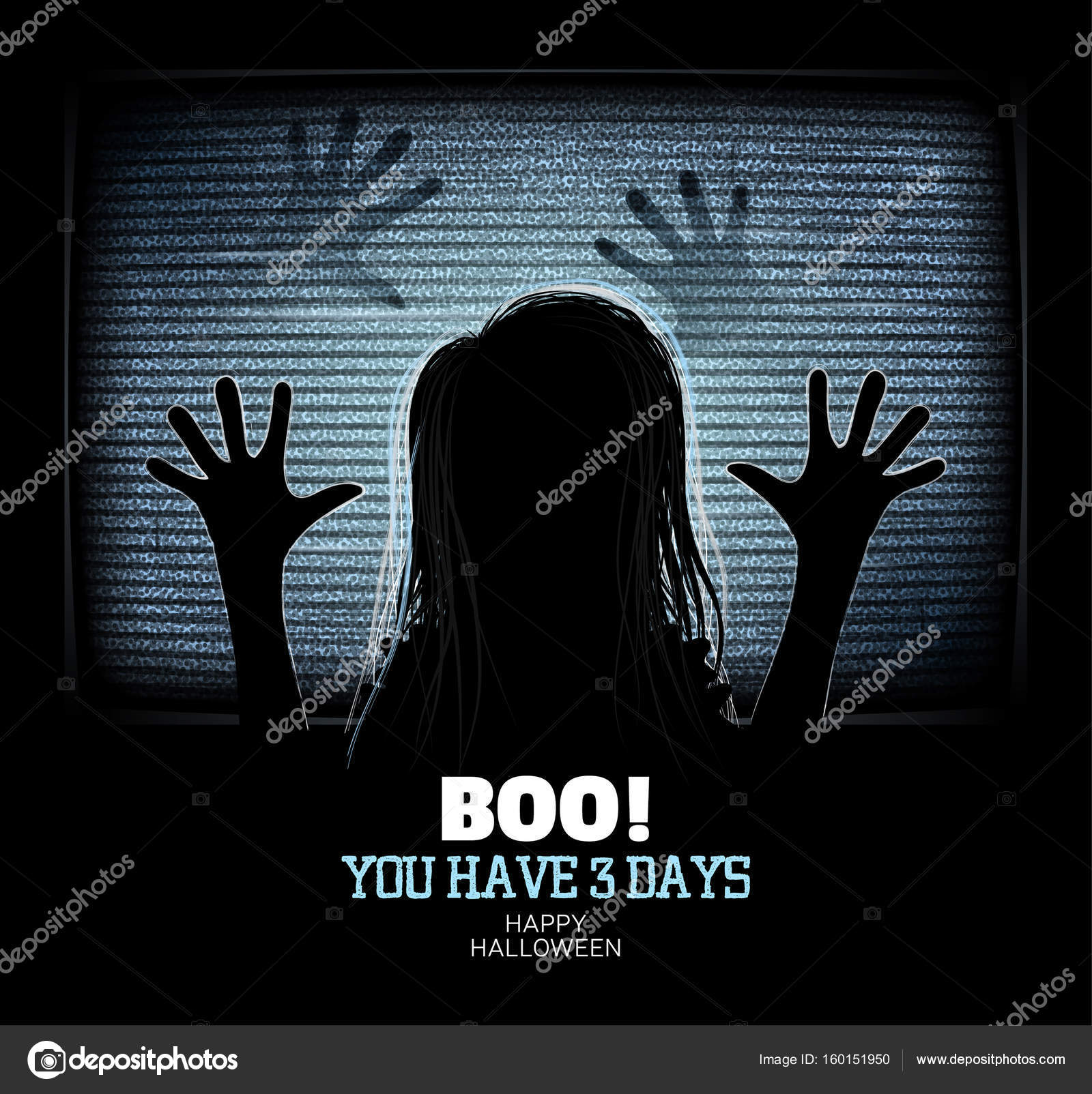 Ghost Girl Emerges Through Flickering Television Screen In Haunted House Happy Halloween Poster Vector