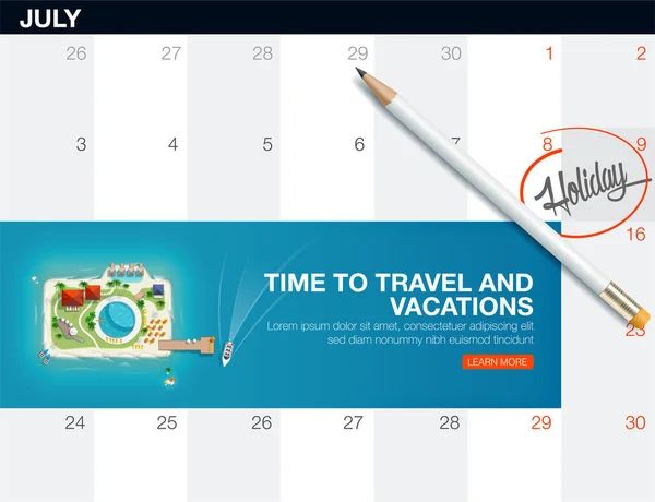 Felülnézete a sziget, a képernyőn a kamera. Kreatív koncepció utazás és vakáció banner. Nyaralás utazás. Utazás és a turizmus. kreatív utazási banner naptár. — Stock Vector